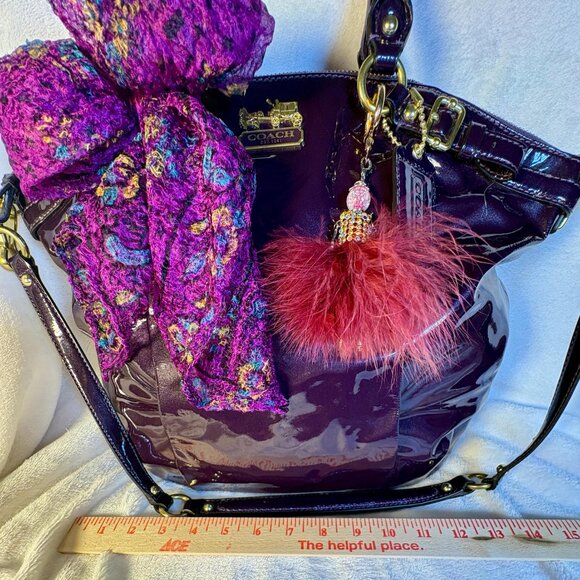 Coach Madison Lindsey Satchel in Deep Purple Patent Leather with Scarf and Charm - Picture 8 of 12